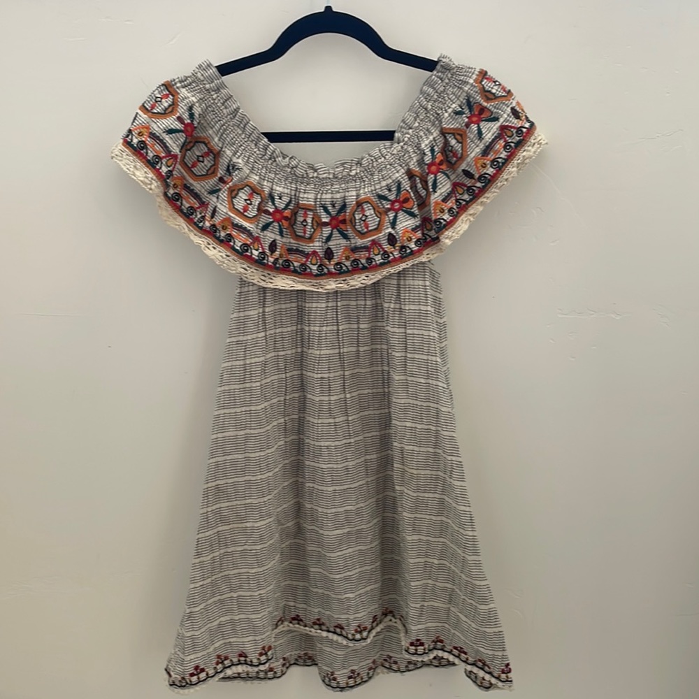 THML  off the shoulder floral embroidery mini dress